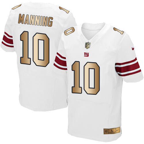 Nike Giants #10 Eli Manning White Men's Stitched NFL Elite Gold Jersey